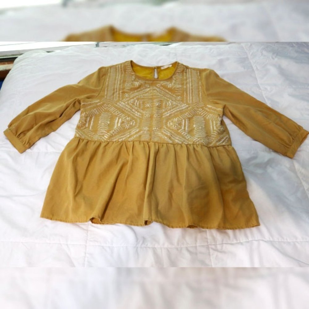 Mustard Yellow Embroidered Peplum Blouse